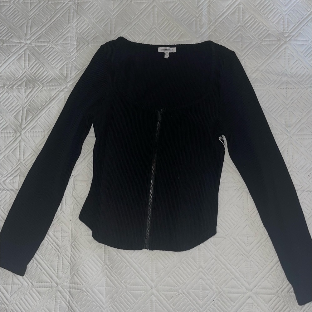 Good American zip front rib tee